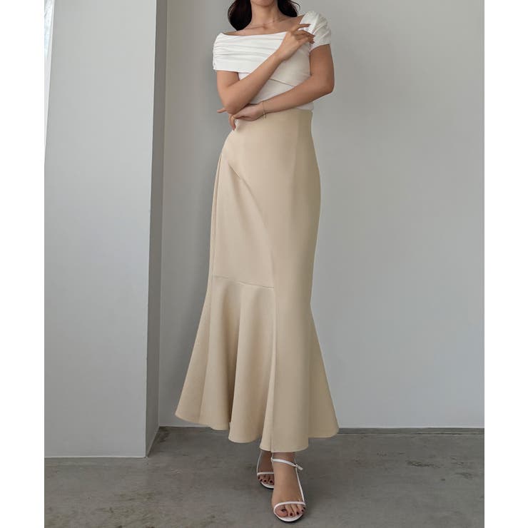 ライトベージュ | Louere ハイウエストラップ風マーメイドスカート | Louere