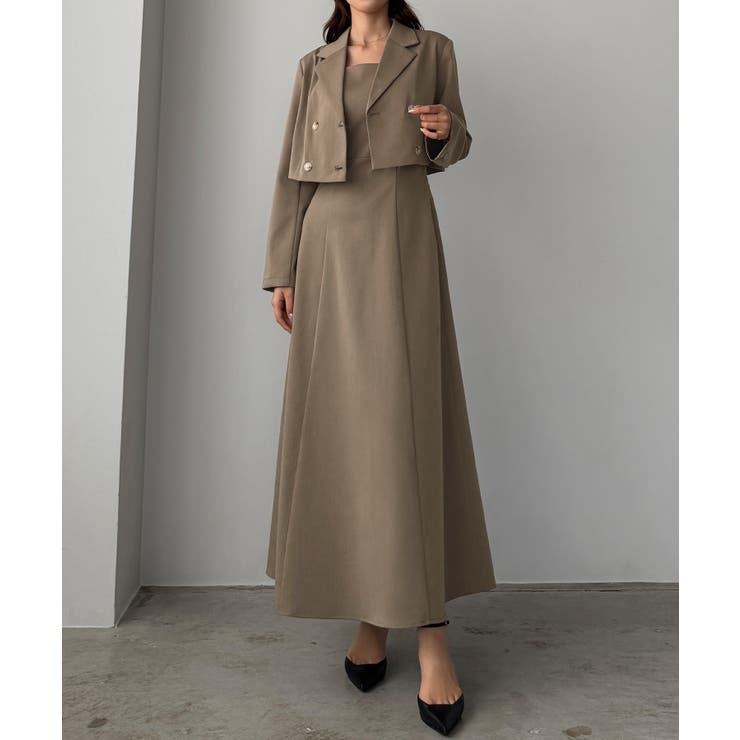 Louere バックスリットショートジャケットsetキャミフレアワンピース | Louere | 詳細画像11 