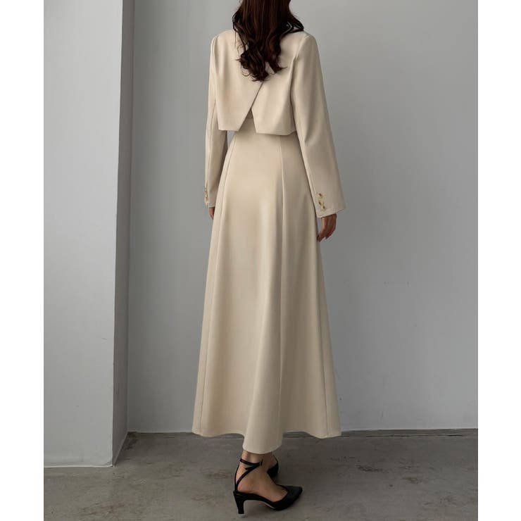 アイボリー | Louere バックスリットショートジャケットsetキャミフレアワンピース | Louere