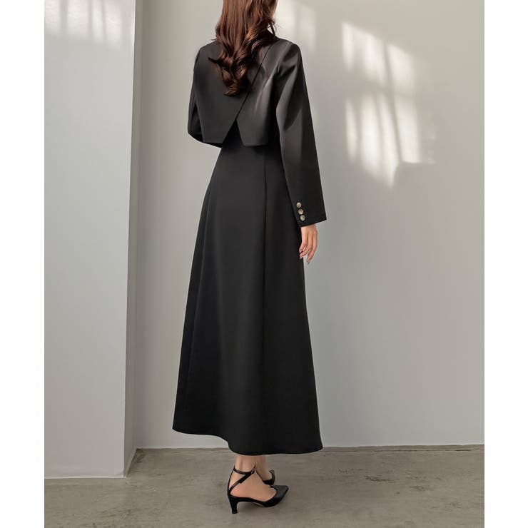 チャコール | Louere バックスリットショートジャケットsetキャミフレアワンピース | Louere