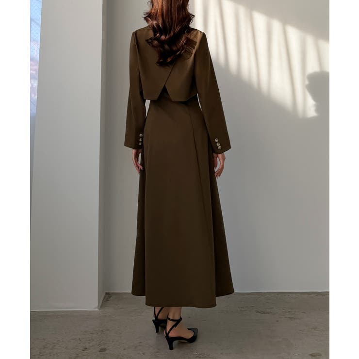 ブラウン | Louere バックスリットショートジャケットsetキャミフレアワンピース | Louere