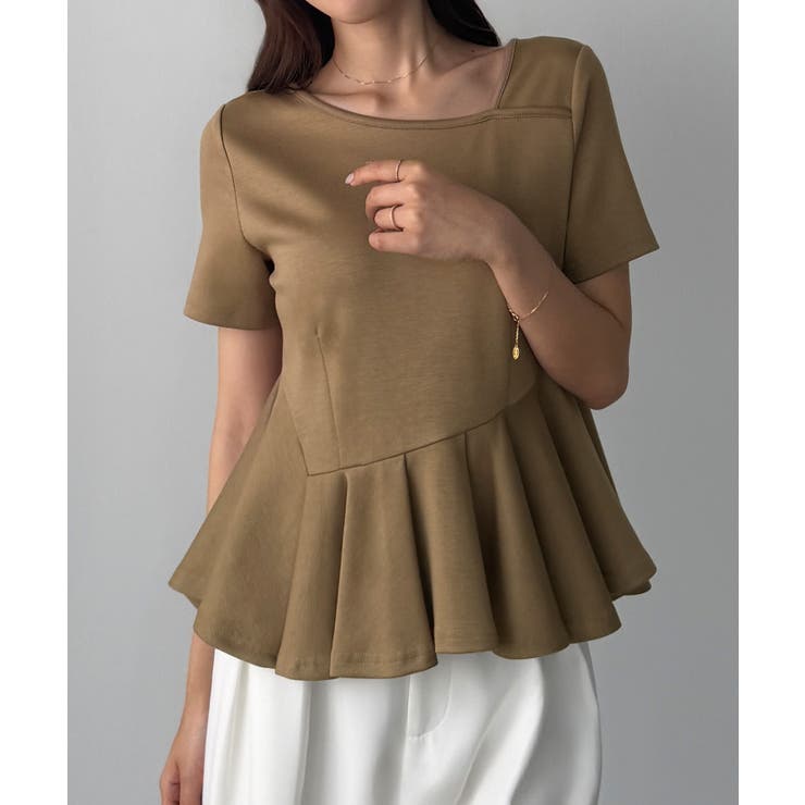 ダークベージュ | Louere アシメネックペプラムトップス | Louere