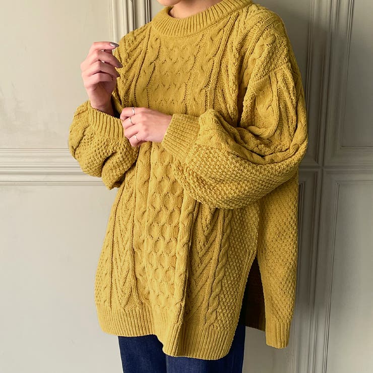 ユキエモン ケーブル編みニットセーター 3L ケーブル編みモールニット[品番：AMTW0002372]｜JUNOAH（ジュノア ）の