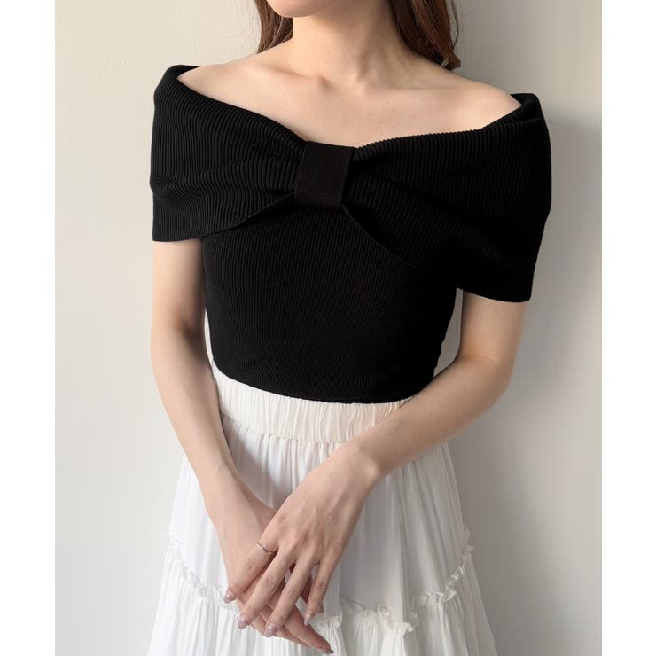 mipiarl  リボンオフショルニット | JUNOAH | 詳細画像1 