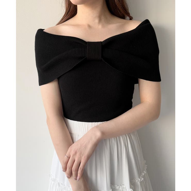 mipiarl  リボンオフショルニット | JUNOAH | 詳細画像2 