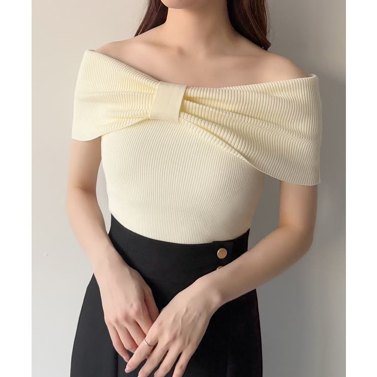 mipiarl  リボンオフショルニット | JUNOAH | 詳細画像5 