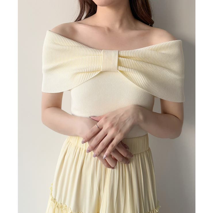 mipiarl  リボンオフショルニット | JUNOAH | 詳細画像7 