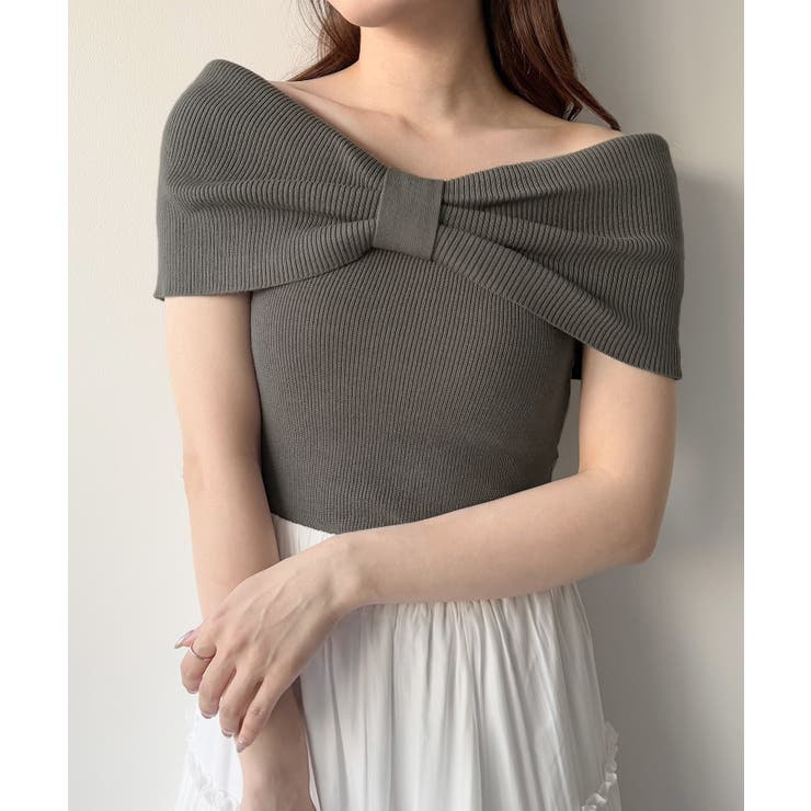 mipiarl  リボンオフショルニット | JUNOAH | 詳細画像9 