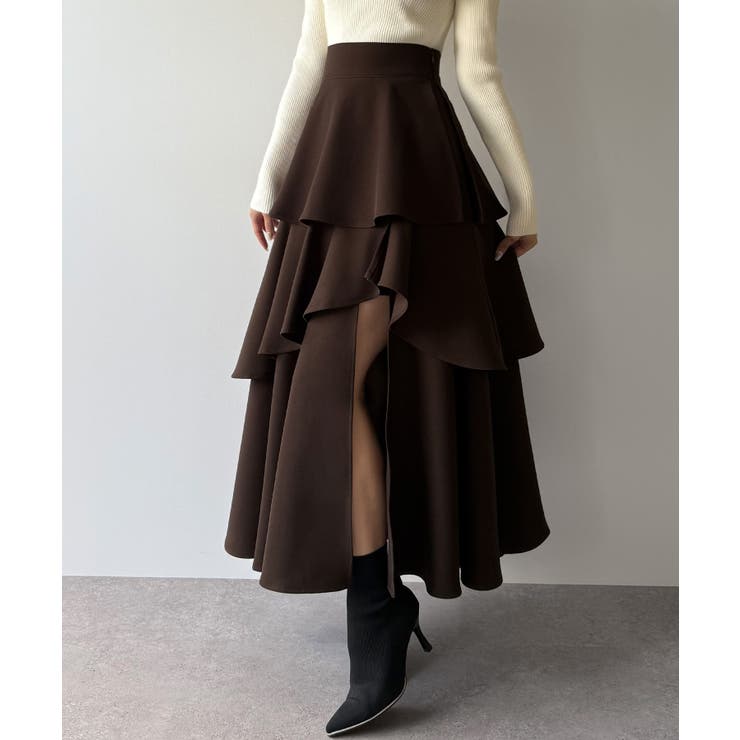 mipiarl  ハイウエストスリットティアードパンツスカート | JUNOAH | 詳細画像23 