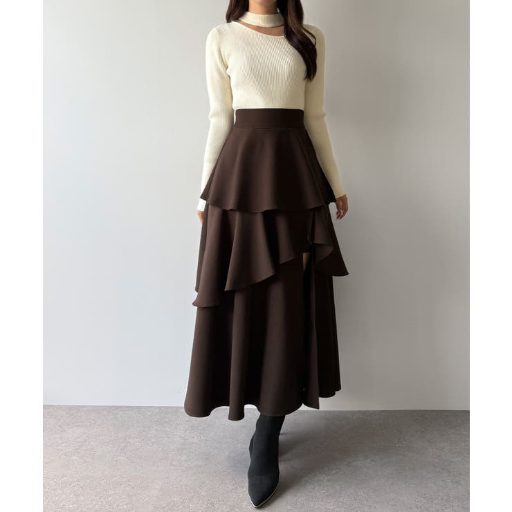 mipiarl  ハイウエストスリットティアードパンツスカート | JUNOAH | 詳細画像24 