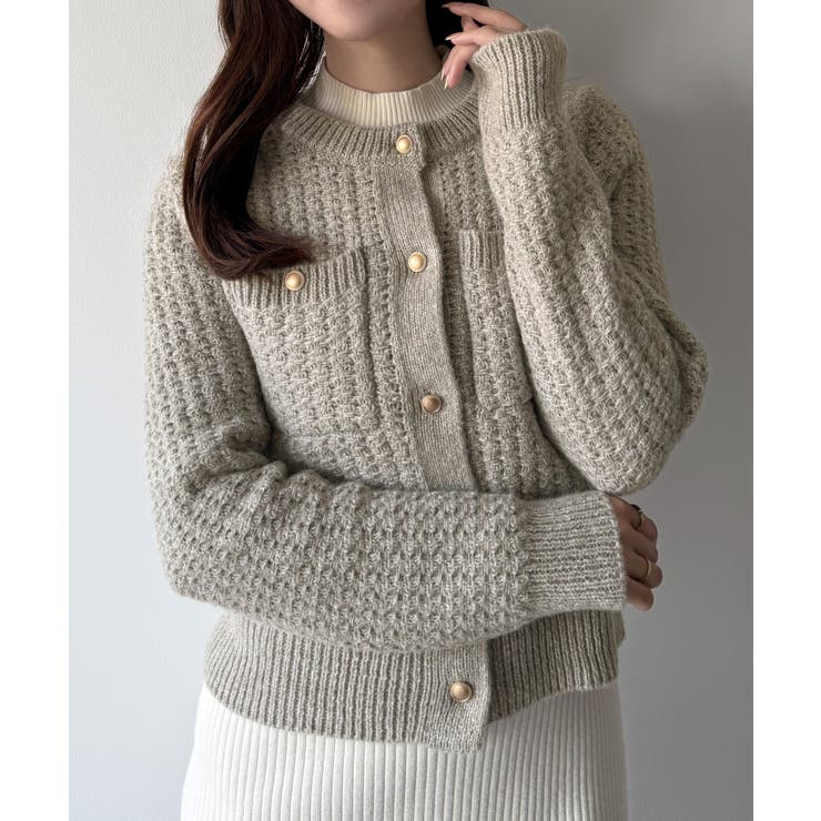 美品 ユキトリイ ウールニットカーディガン ビジュー ベージュ サイズ40 ユキトリイ YUKI TORII ウール ニット カーディガン ピンク 40の通販