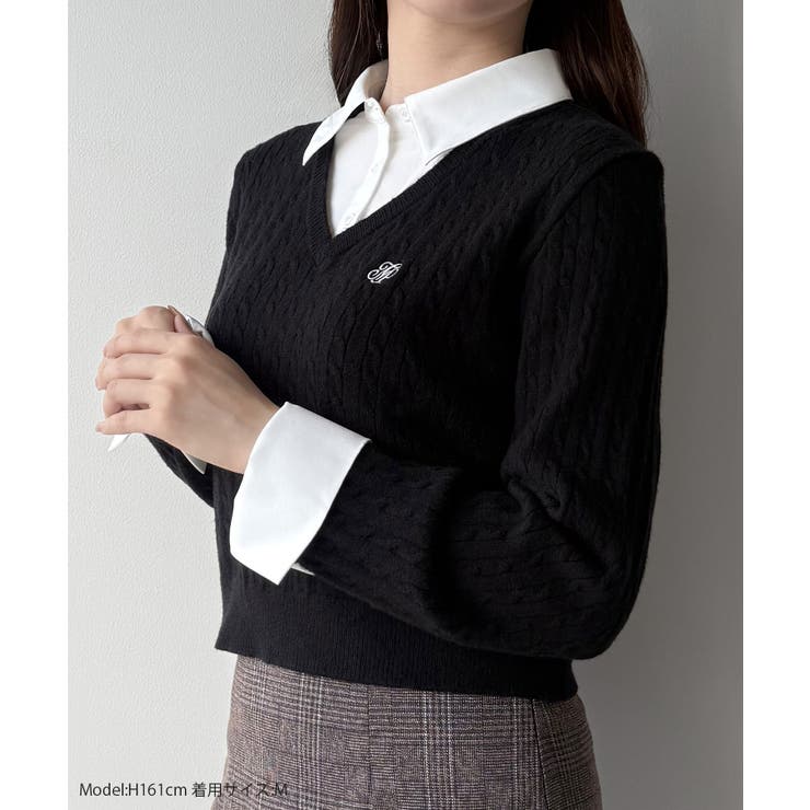 mipiarl  【リボン取り外し可能】シャツドッキングケーブルショートニット | JUNOAH | 詳細画像2 