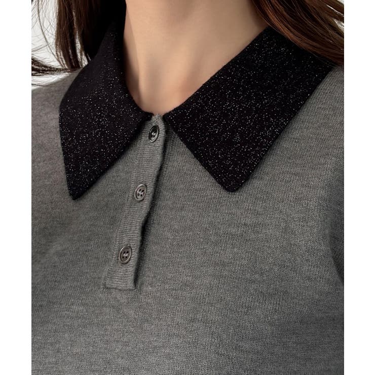 mipiarl  ラメ襟配色ポロニット | JUNOAH | 詳細画像12 