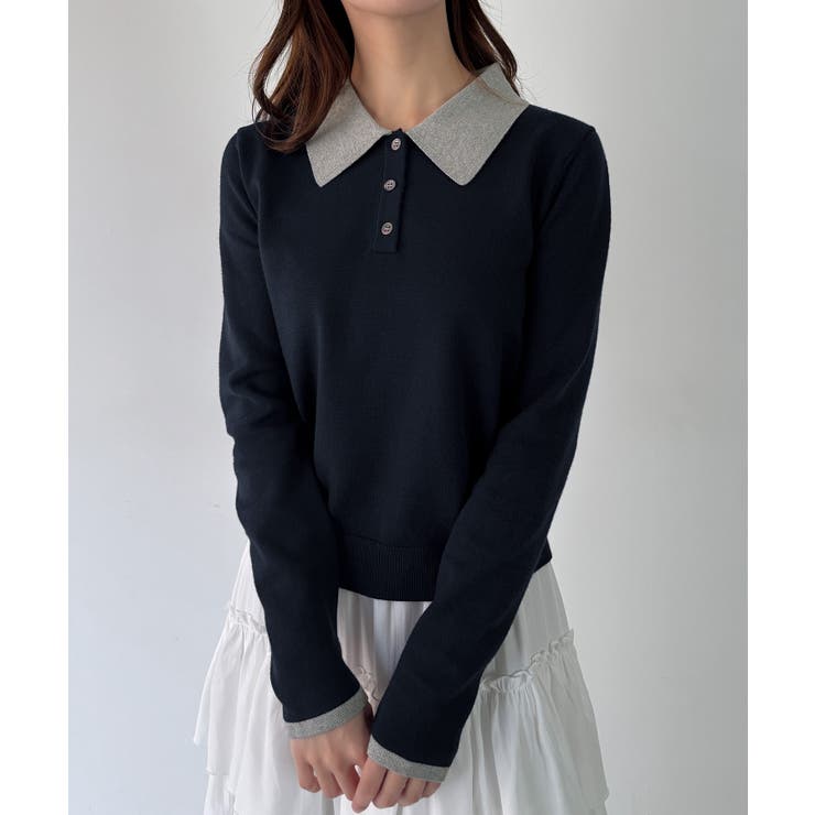 mipiarl  ラメ襟配色ポロニット | JUNOAH | 詳細画像16 