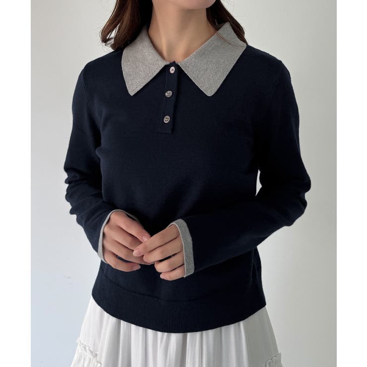 mipiarl  ラメ襟配色ポロニット | JUNOAH | 詳細画像17 