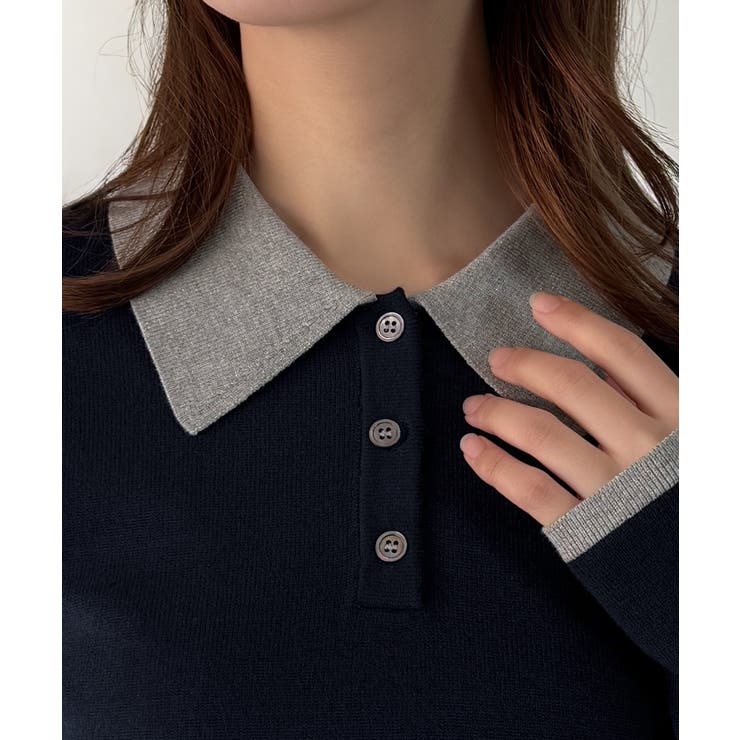 mipiarl  ラメ襟配色ポロニット | JUNOAH | 詳細画像19 