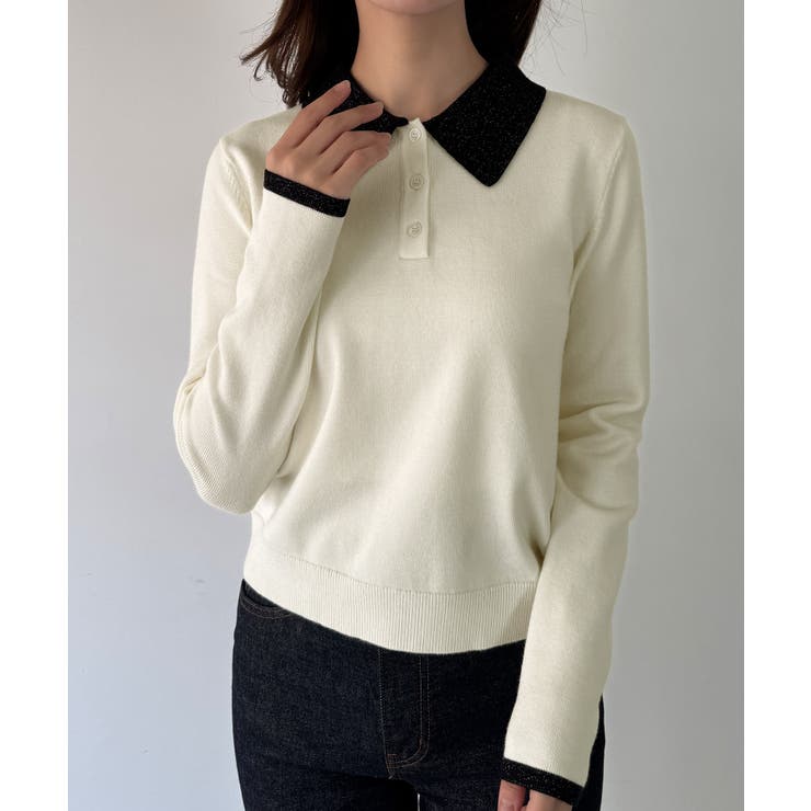 mipiarl  ラメ襟配色ポロニット | JUNOAH | 詳細画像5 