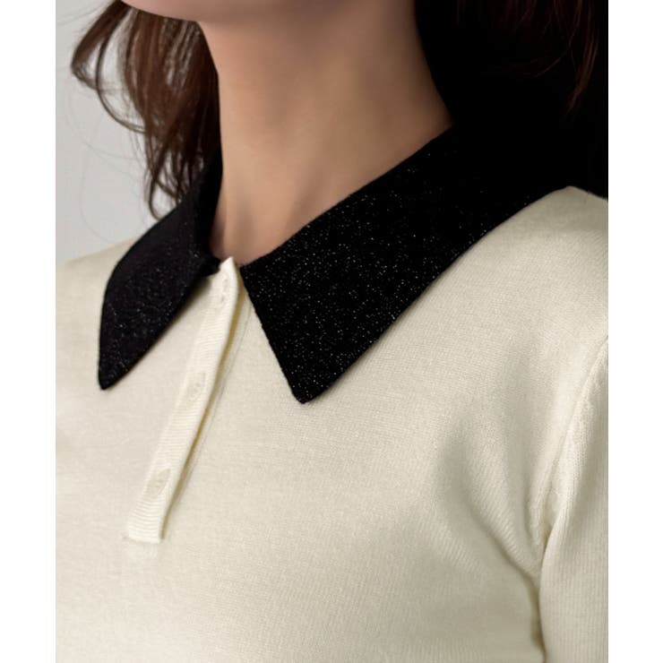 mipiarl  ラメ襟配色ポロニット | JUNOAH | 詳細画像6 