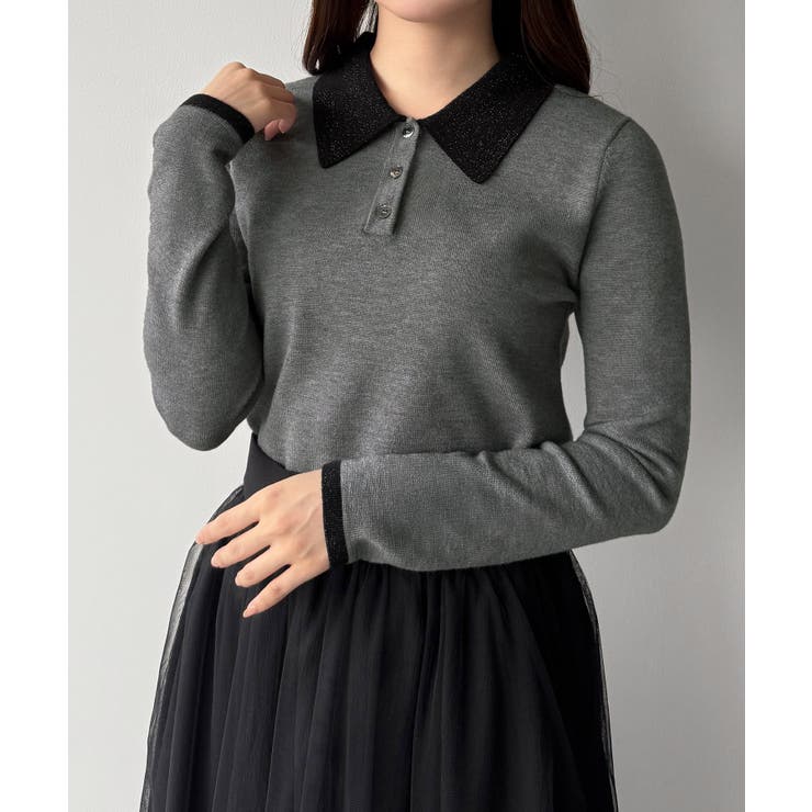mipiarl  ラメ襟配色ポロニット | JUNOAH | 詳細画像7 