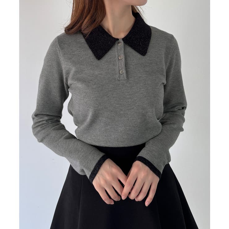 mipiarl  ラメ襟配色ポロニット | JUNOAH | 詳細画像9 