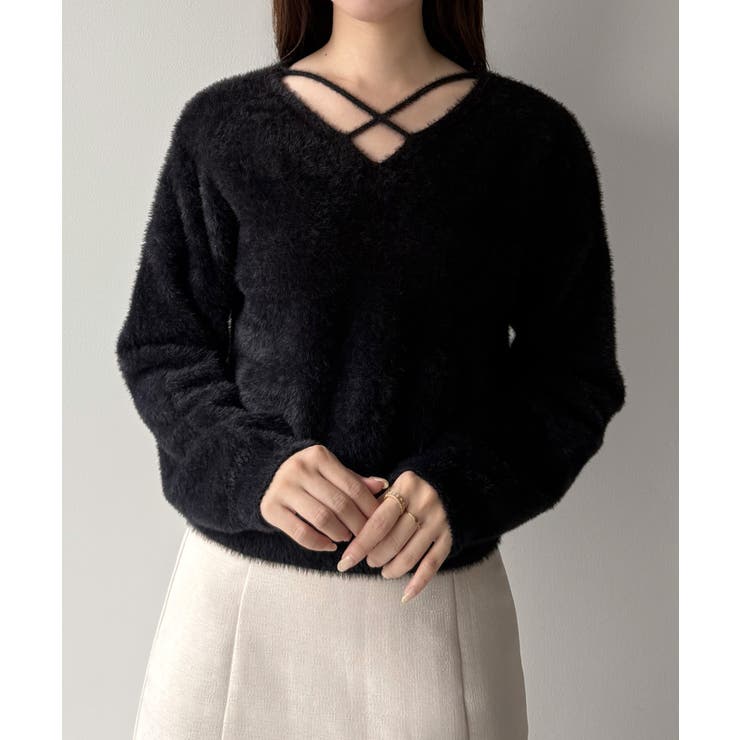 mipiarl  クロスシャギーコンパクトニット | JUNOAH | 詳細画像1 