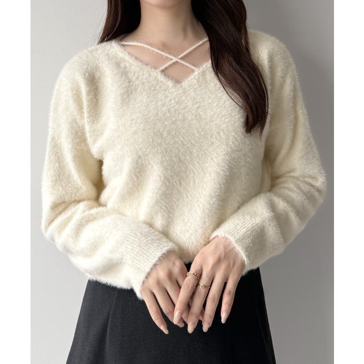 アイボリー | mipiarl  クロスシャギーコンパクトニット | JUNOAH