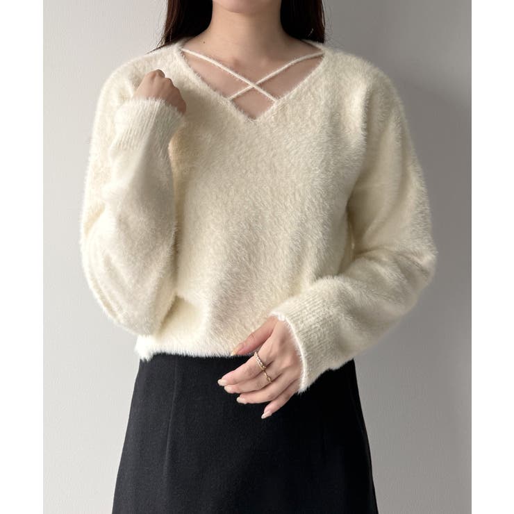 mipiarl  クロスシャギーコンパクトニット | JUNOAH | 詳細画像5 