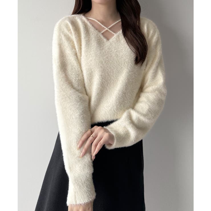 mipiarl  クロスシャギーコンパクトニット | JUNOAH | 詳細画像6 