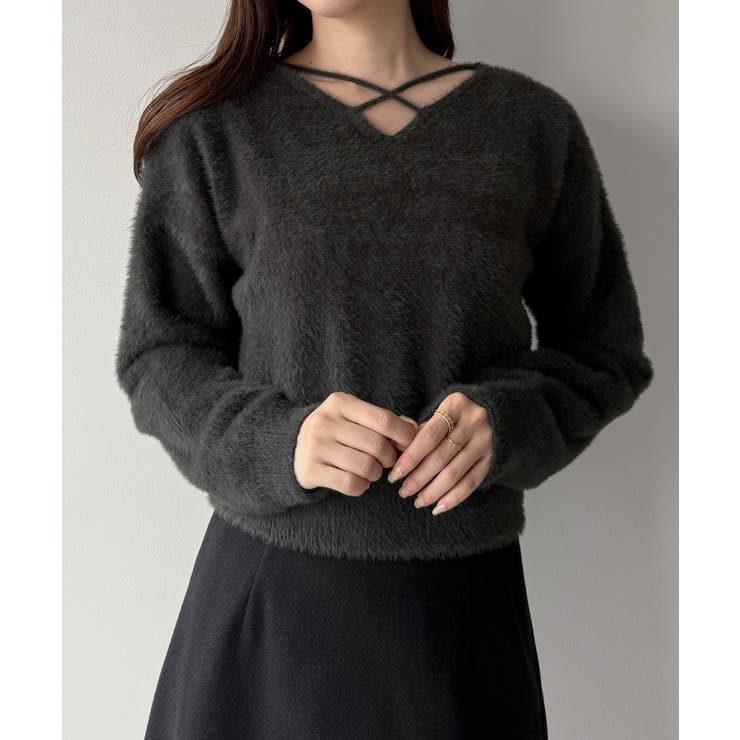 mipiarl  クロスシャギーコンパクトニット | JUNOAH | 詳細画像9 