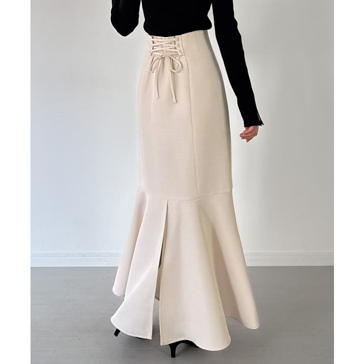 mipiarl ハイウエストレースアップツイードマーメイドスカート[品番