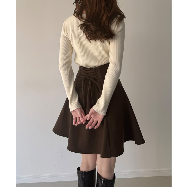 mipiarl ハイウエストレースアップミニスカート【インパン付き】[品番