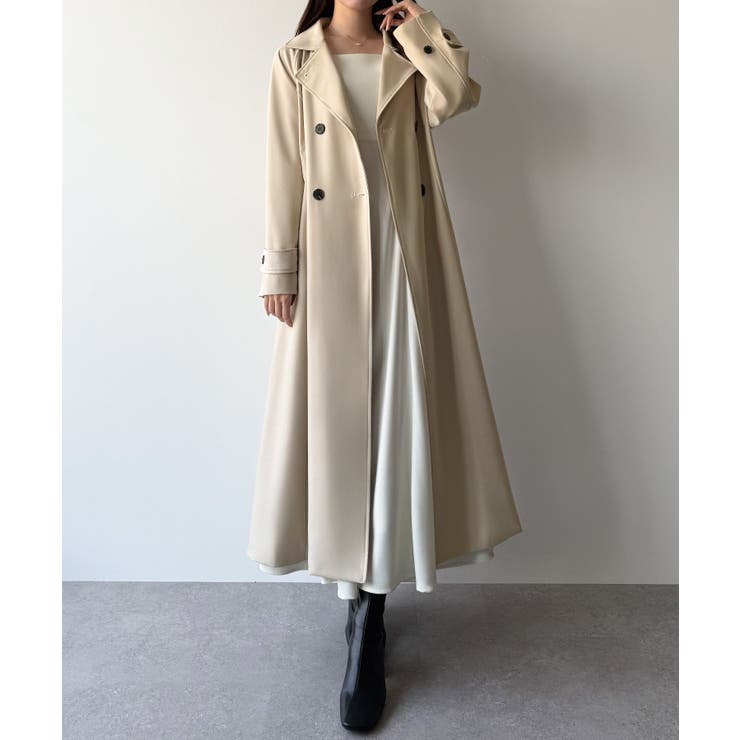 ライトベージュ | mipiarl  バックレースアップロングトレンチコート | JUNOAH