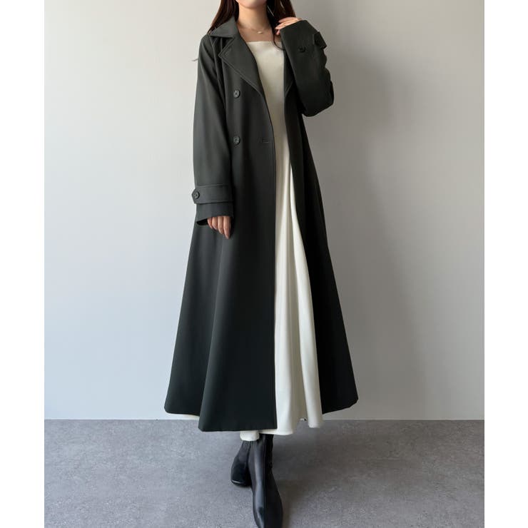 チャコール | mipiarl  バックレースアップロングトレンチコート | JUNOAH