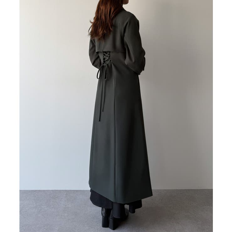 mipiarl  バックレースアップロングトレンチコート | JUNOAH | 詳細画像7 