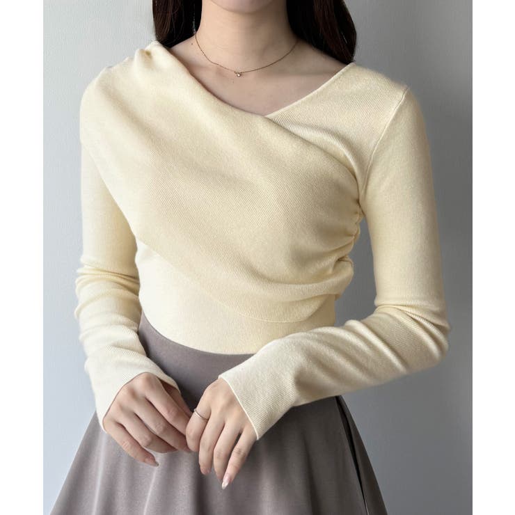 mipiarl  アシンメトリークロスニットトップス | JUNOAH | 詳細画像1 