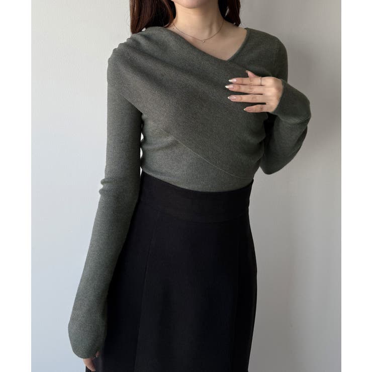 mipiarl  アシンメトリークロスニットトップス | JUNOAH | 詳細画像10 