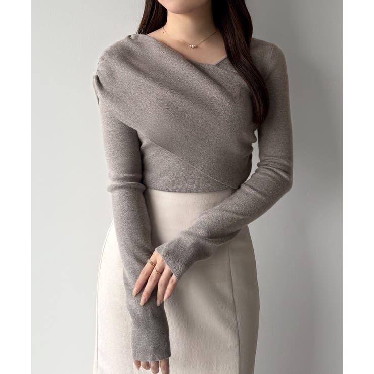 mipiarl  アシンメトリークロスニットトップス | JUNOAH | 詳細画像12 