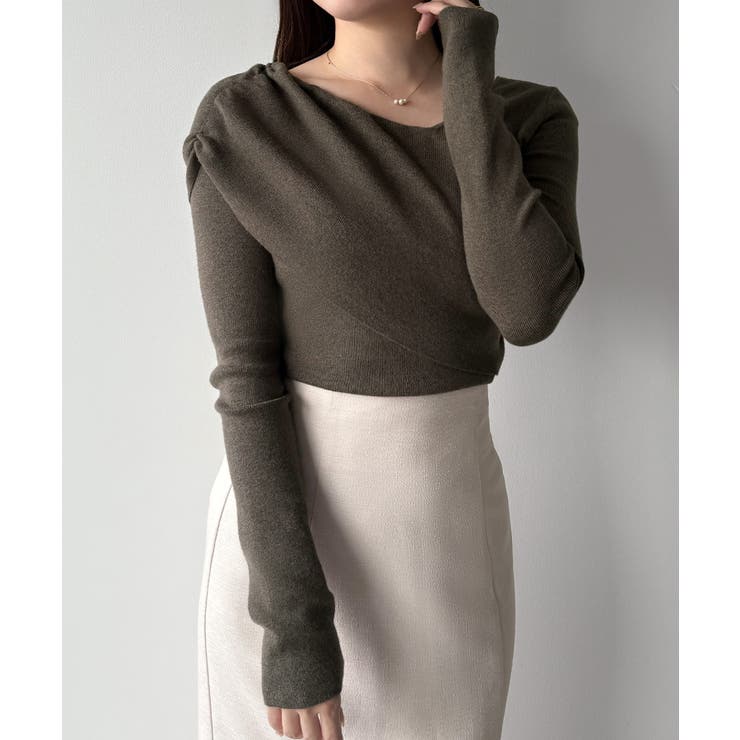 mipiarl  アシンメトリークロスニットトップス | JUNOAH | 詳細画像15 