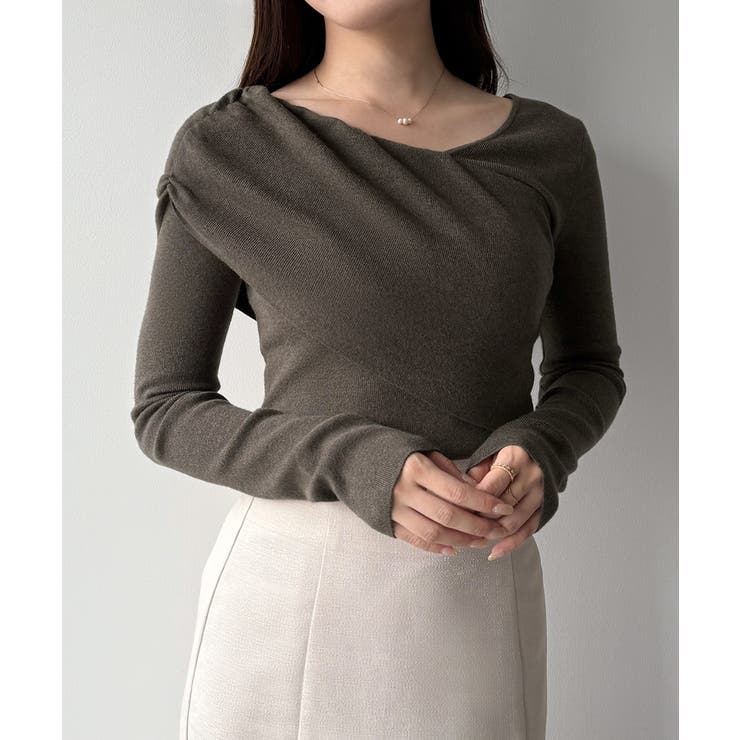 mipiarl  アシンメトリークロスニットトップス | JUNOAH | 詳細画像16 