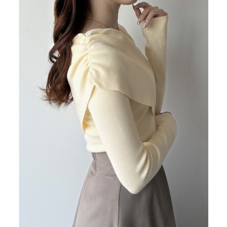 mipiarl  アシンメトリークロスニットトップス | JUNOAH | 詳細画像2 