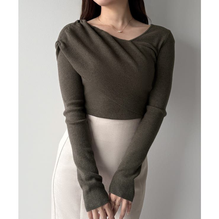 mipiarl  アシンメトリークロスニットトップス | JUNOAH | 詳細画像17 