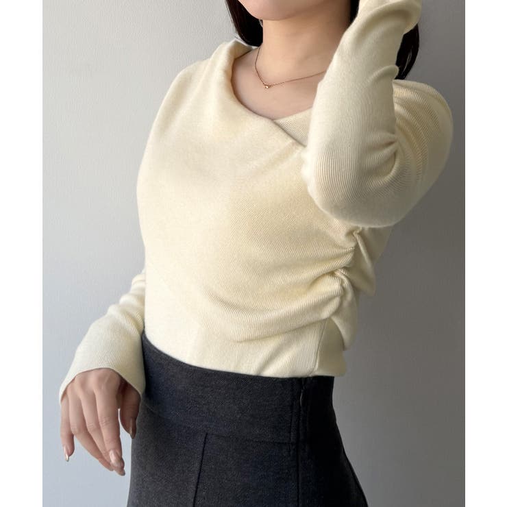 mipiarl  アシンメトリークロスニットトップス | JUNOAH | 詳細画像3 