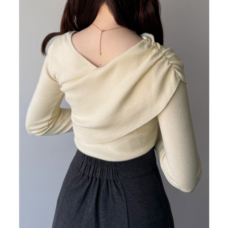 mipiarl  アシンメトリークロスニットトップス | JUNOAH | 詳細画像4 