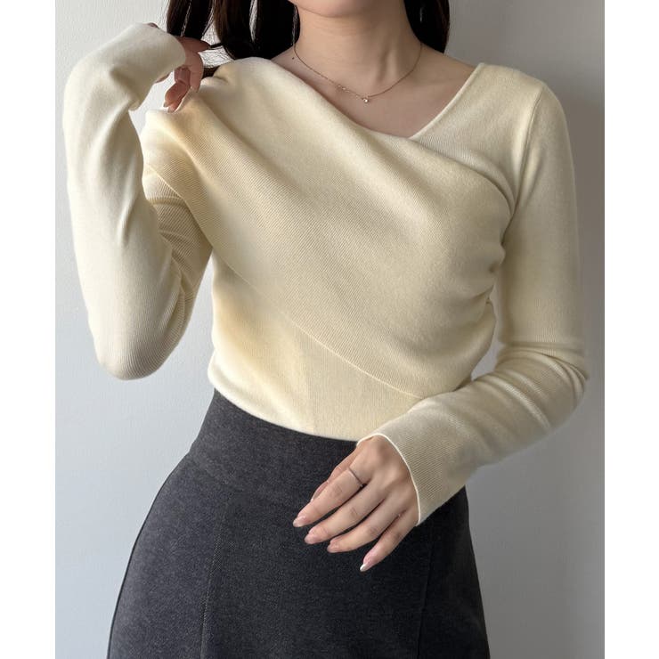 mipiarl  アシンメトリークロスニットトップス | JUNOAH | 詳細画像5 