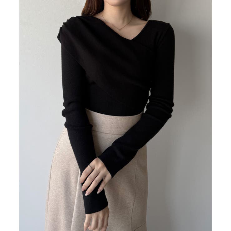 mipiarl  アシンメトリークロスニットトップス | JUNOAH | 詳細画像6 