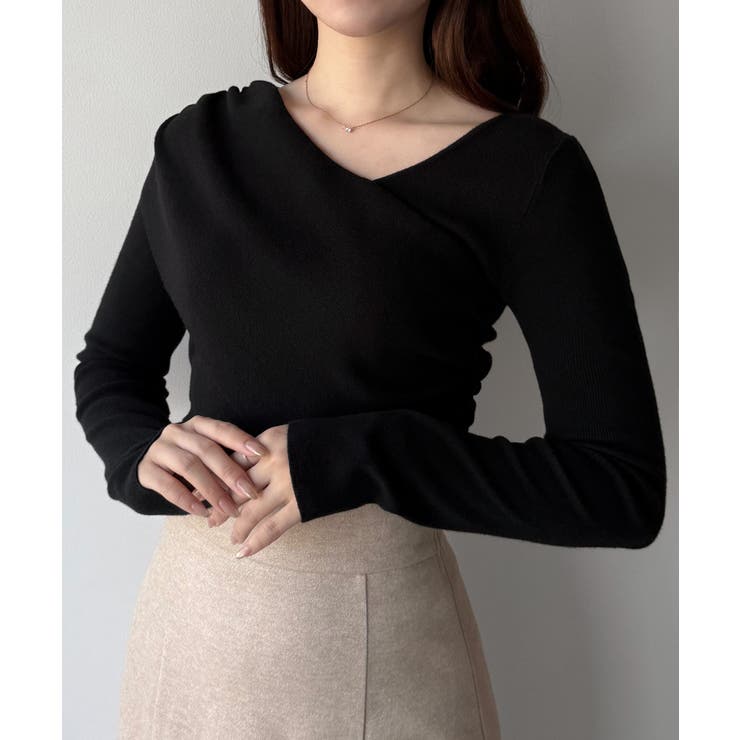 mipiarl  アシンメトリークロスニットトップス | JUNOAH | 詳細画像7 