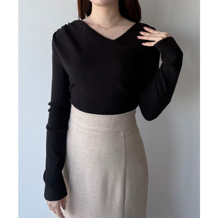 mipiarl  アシンメトリークロスニットトップス | JUNOAH | 詳細画像8 