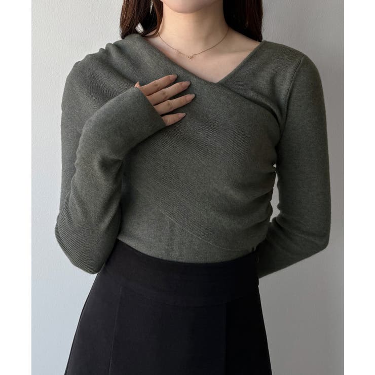 mipiarl  アシンメトリークロスニットトップス | JUNOAH | 詳細画像9 