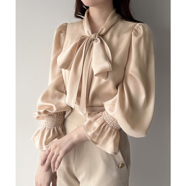 ミューズサテンボウタイブラウス ミューズサテンボウタイブラウス ノーブル 追加》【洗える】ミューズ