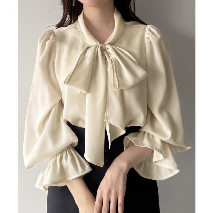 アイボリー | mipiarl  サテンボウタイブラウス | JUNOAH